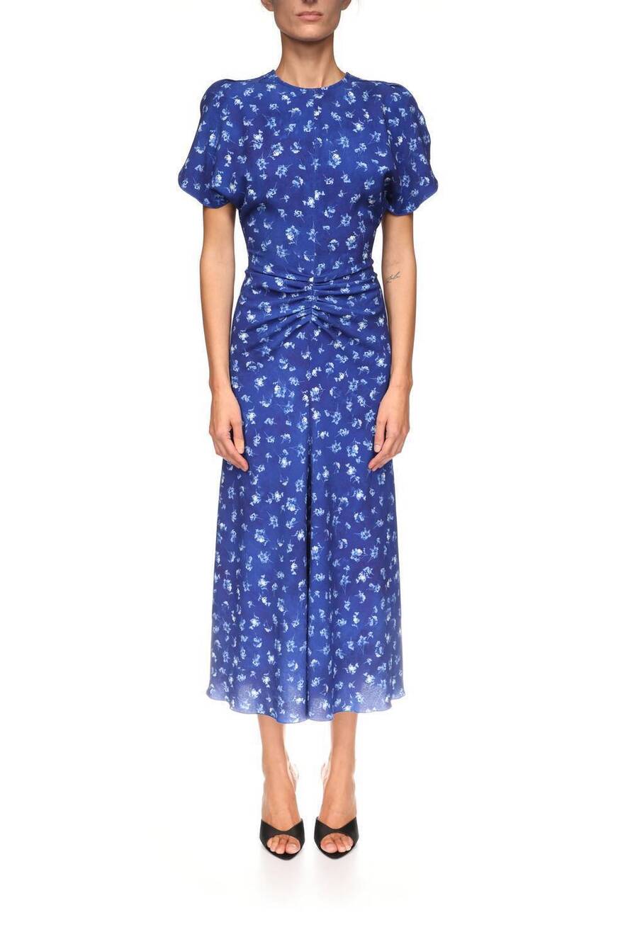 NEW VICTORIA BECKHAM bela midi dress in cyanotype flower indigo